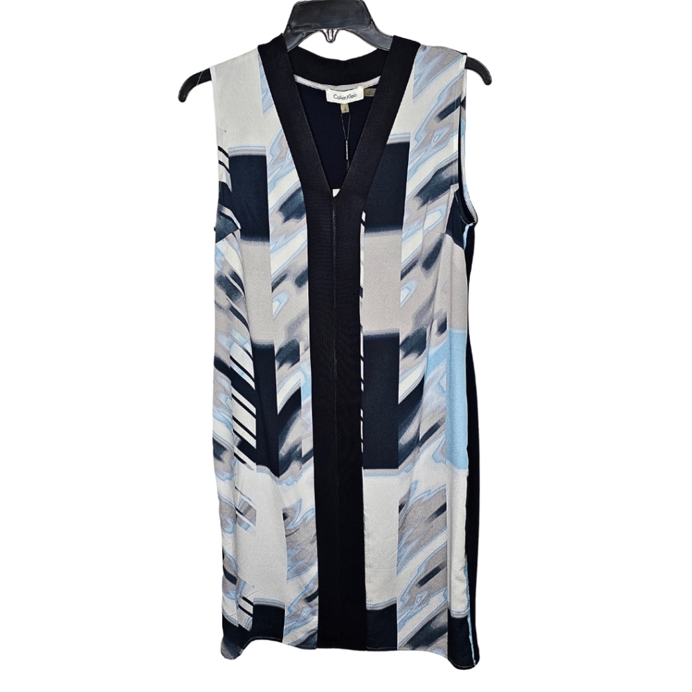 Navy Blue Gray White Geometric Pullover Dress Women's Small NEW with Tags